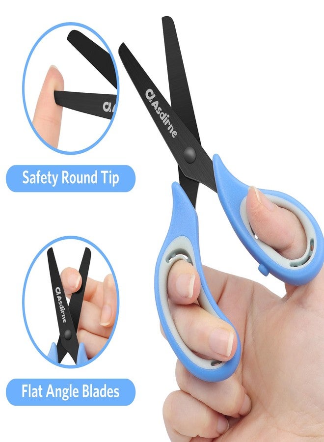Asdirne Black Coated Kids Scissors for Child, Safety with Blunt Tip Stainless Steel Blades and Soft Grip, Great for Home and School, Assorted Color, 13.5cm, 5 Pack - Image 3